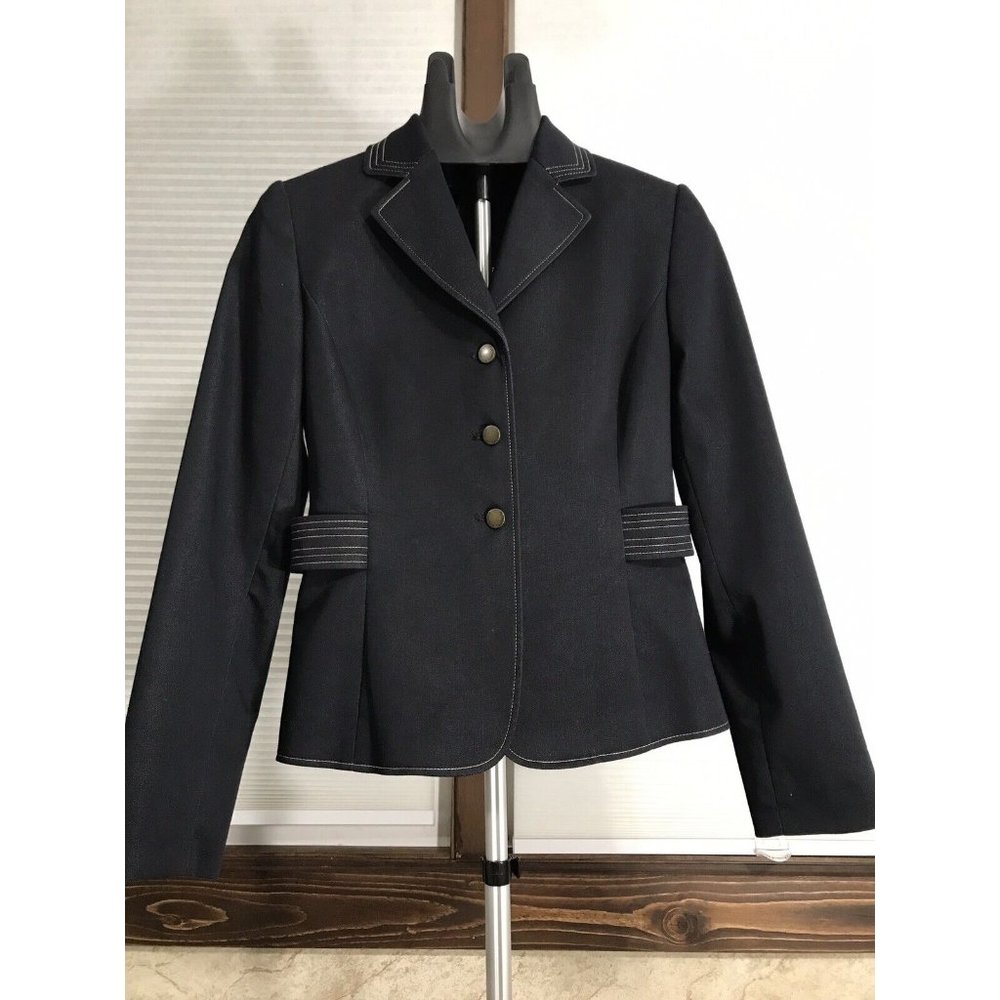 Isabella Demarco Jean Stretch Blazer Button Up & Mock Adjustable Belt Size 2
